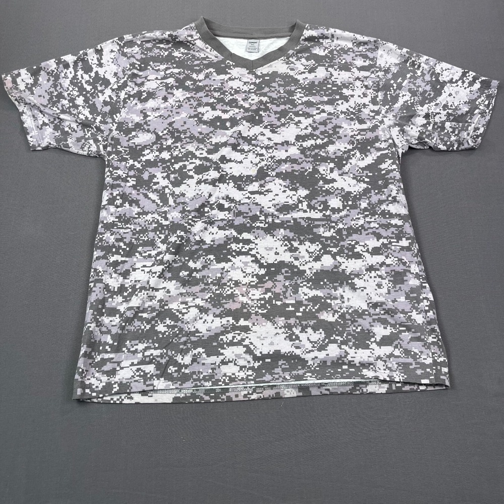 Combat T-Shirt Men 3XL Gray Army Digital Camo Short Sleeve V Neck Pullover Stain